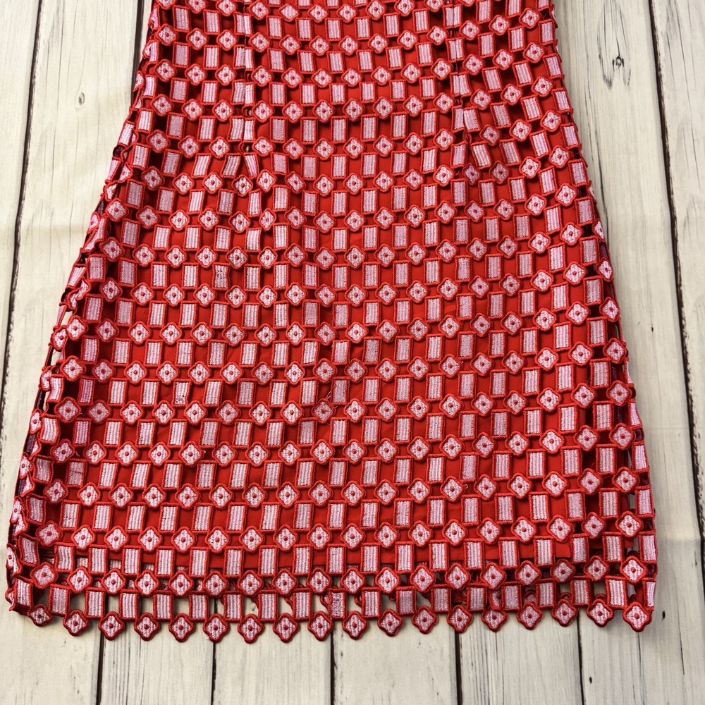 Sandro Paris Textured Lace Split Neck Dress Size 36‎ Small Women's Red - Picture 13 of 14